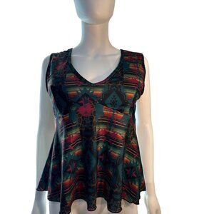 Crazy Train River Bend Swim Tankini Top Aztec Print Black with Multi Size M NWT